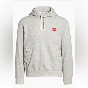 Comme Des Garcons Play Heart Logo Gray Pullover Hoodie - $302 Retail